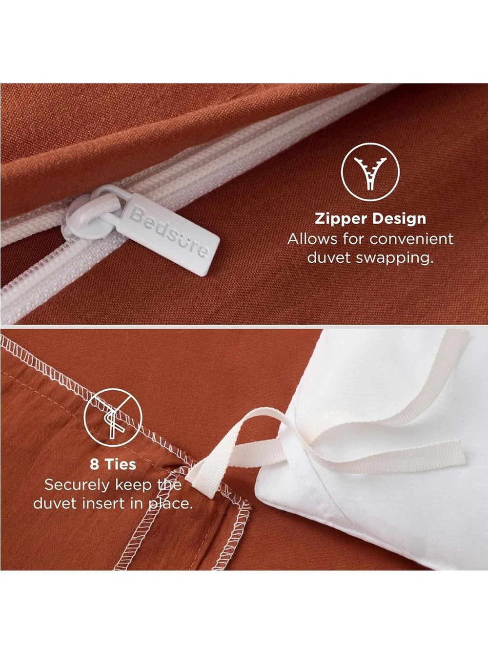 NEW Bedsure Duvet Cover Set - 3 Pieces Prewashed Extra Soft. Terracotta. Full